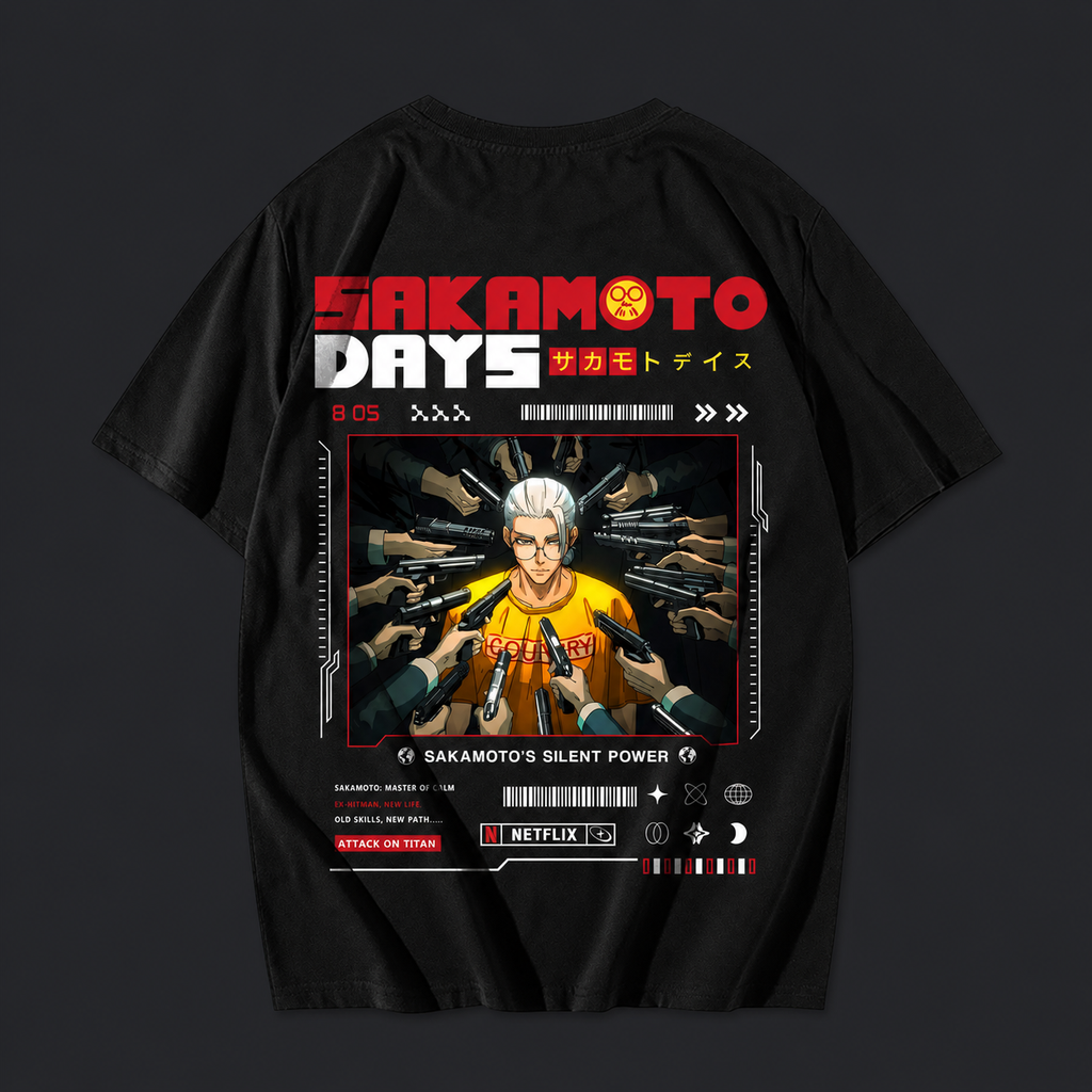 Remera Sakamoto Days – Silent Power – espalda